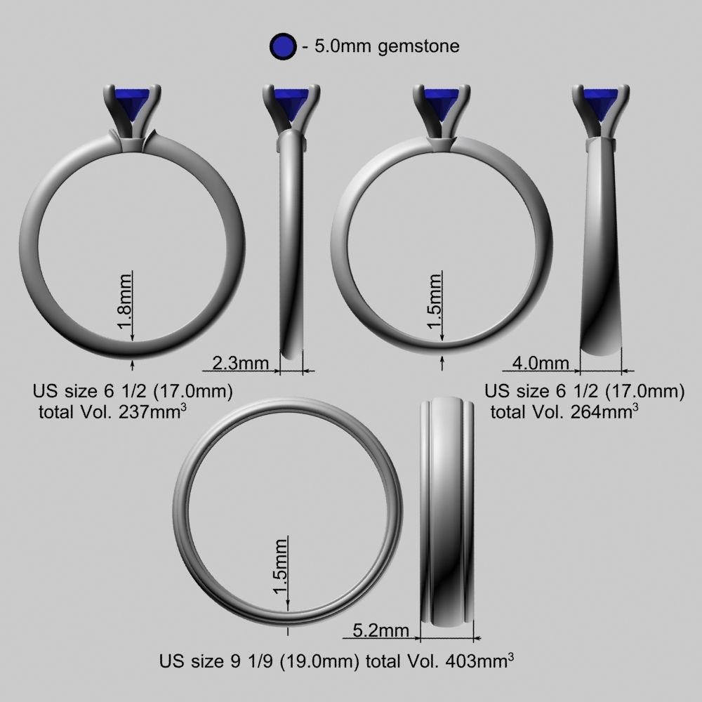Single Diamond Wedding Rings Set 3D print model_22