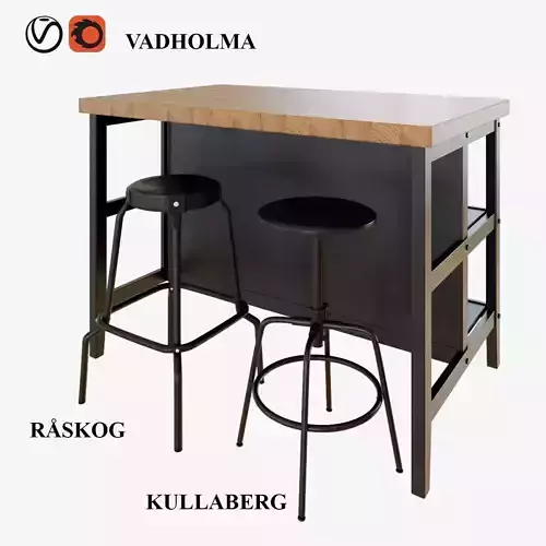 VADHOLMA kitchen table and stools 3D model