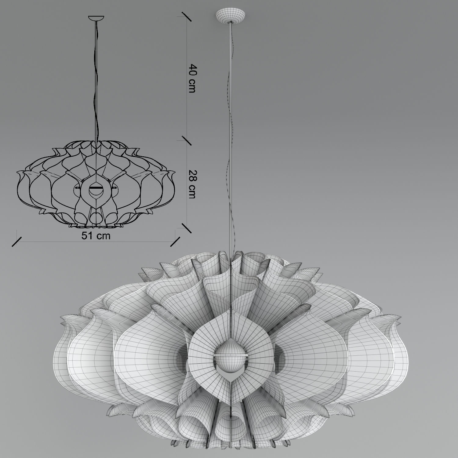 Tyvek flower pendant light 3D model_3