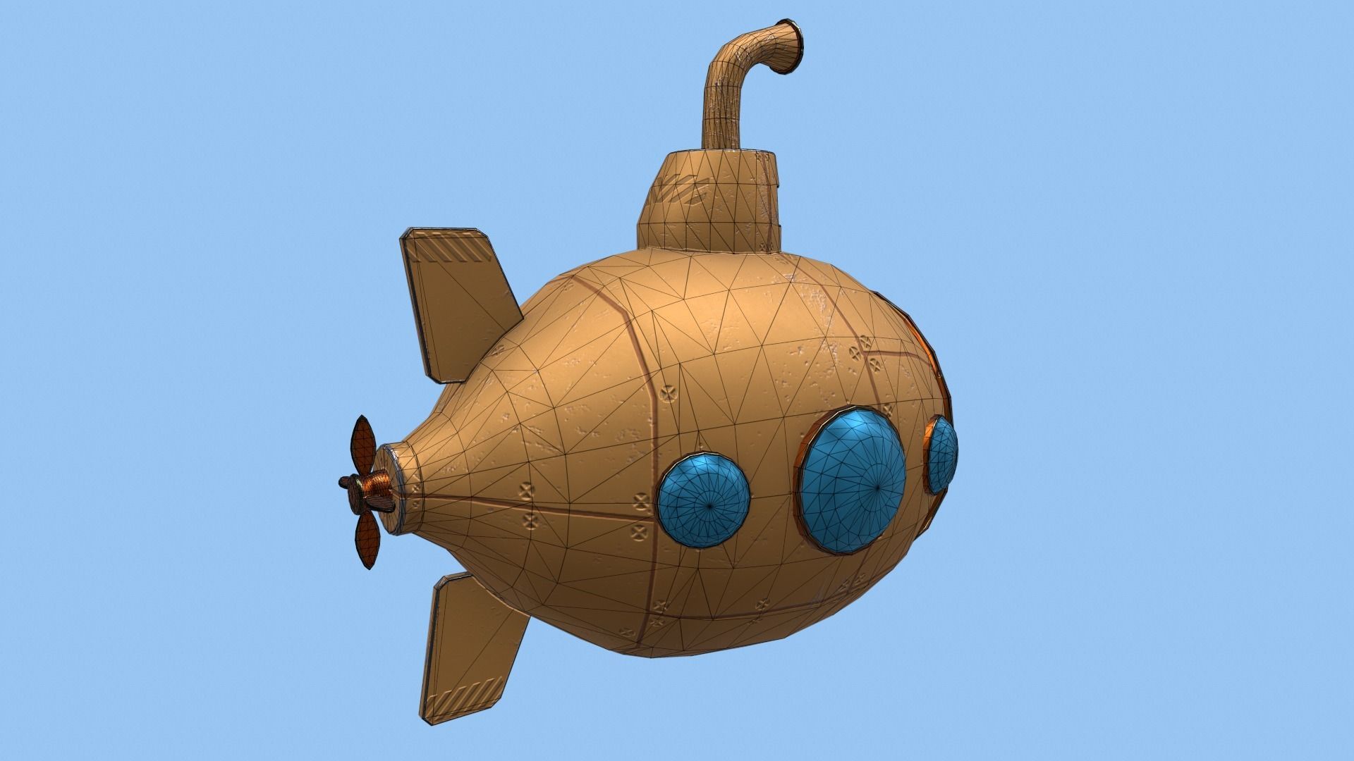 Submarine Low-poly 3D model_4
