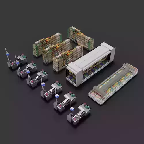 supermarket shop store builder 3D kitbash elements 3D model