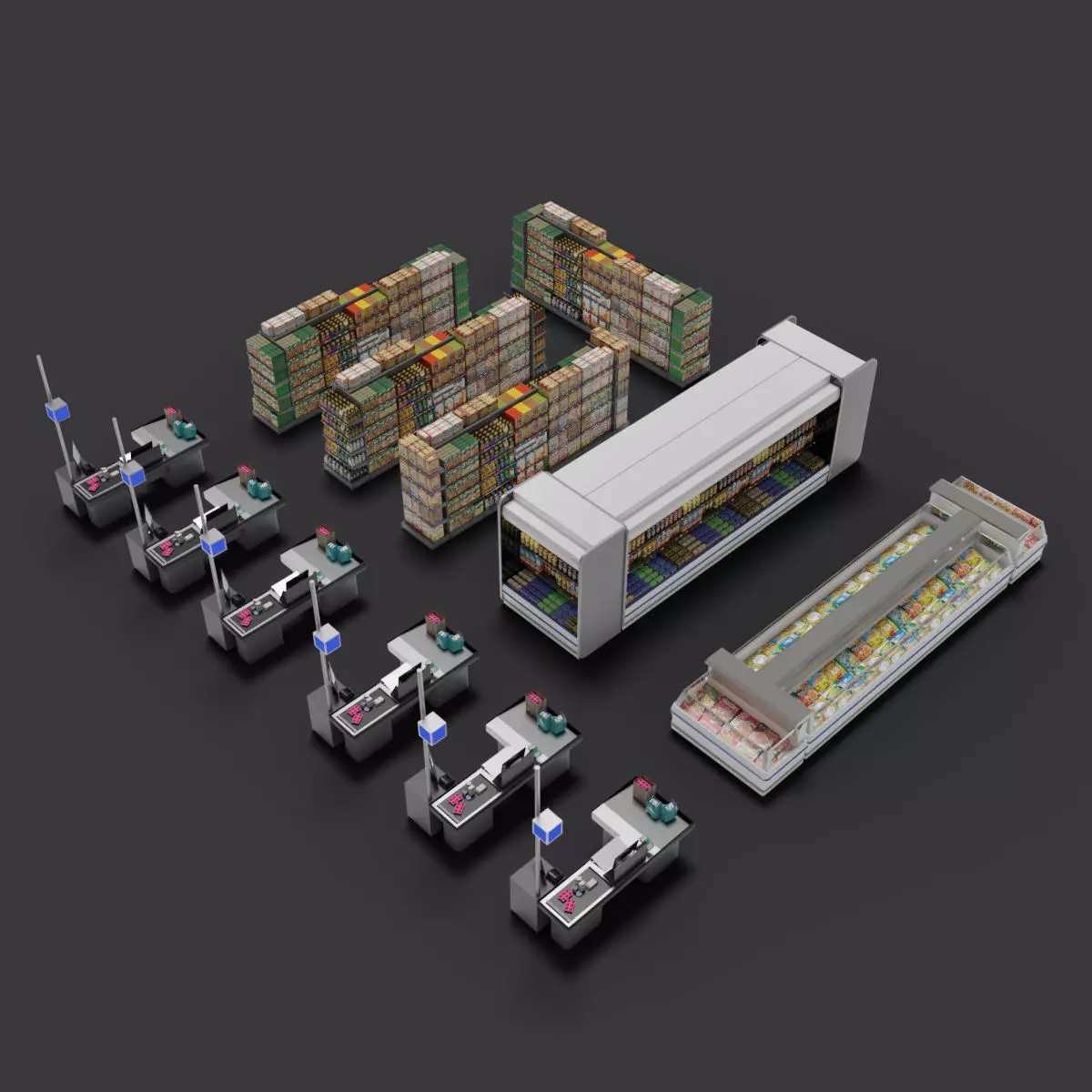 supermarket shop store builder 3D kitbash elements 3D model_0