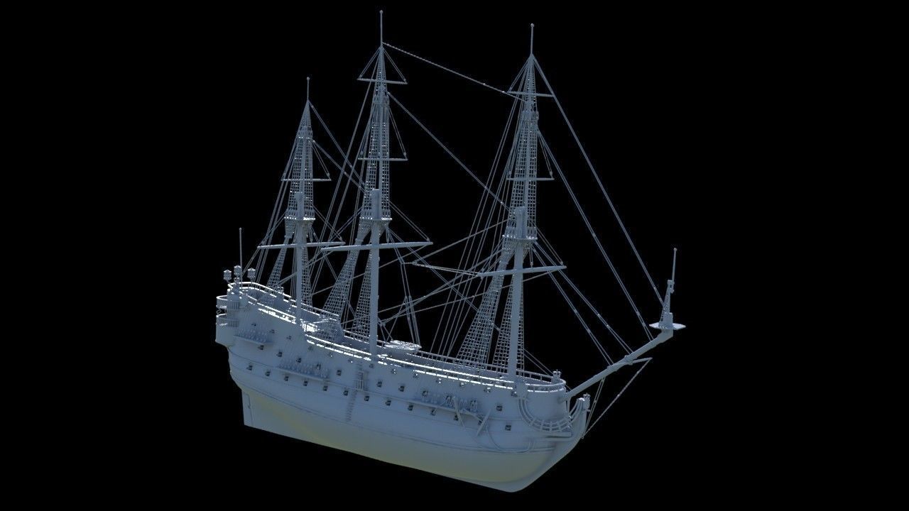 Spanish San Felipe triple decks ship 3D model_5