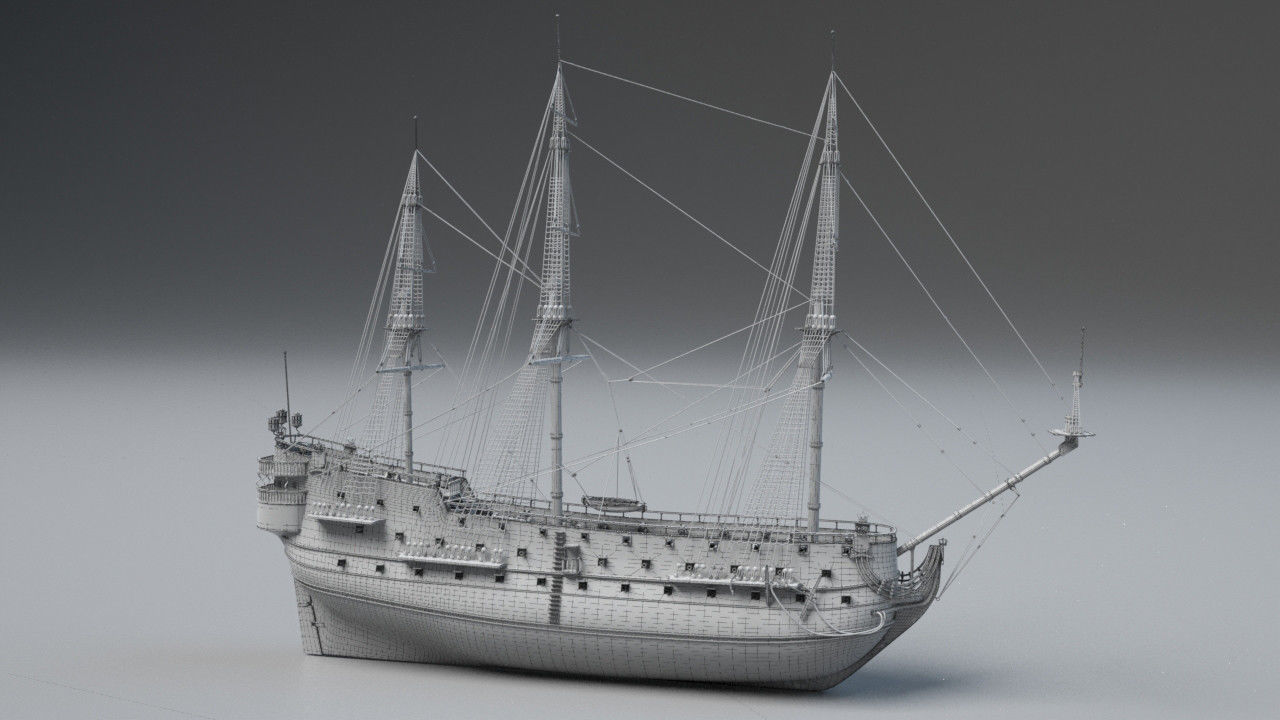 Spanish San Felipe triple decks ship 3D model_1