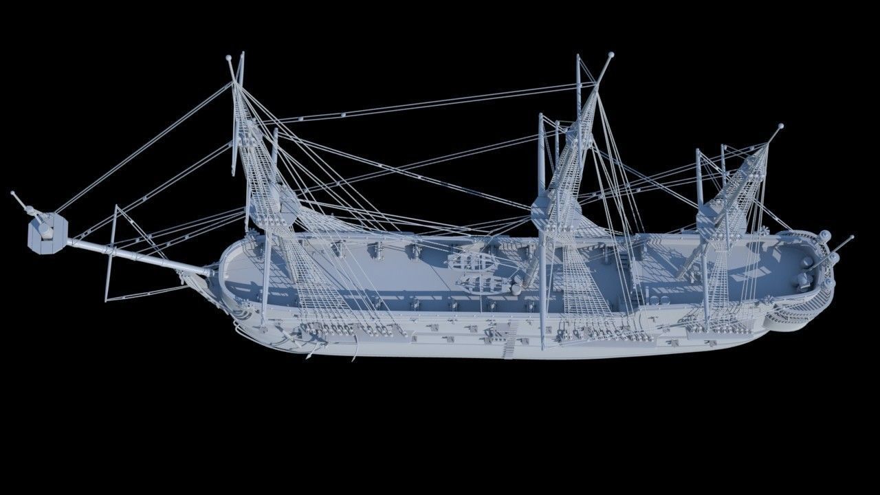Spanish San Felipe triple decks ship 3D model_4