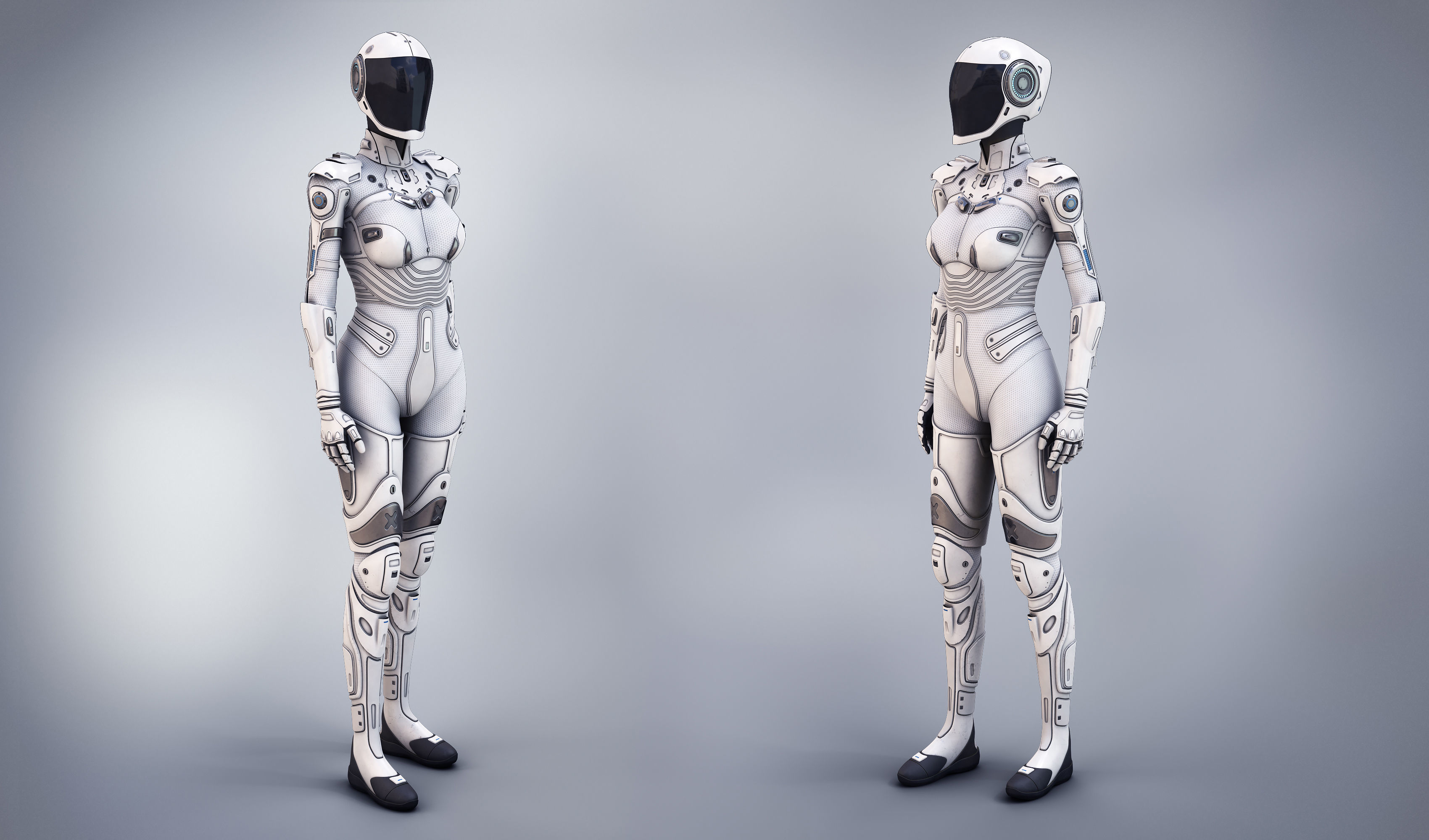 White Female Cyborg 3D model_1