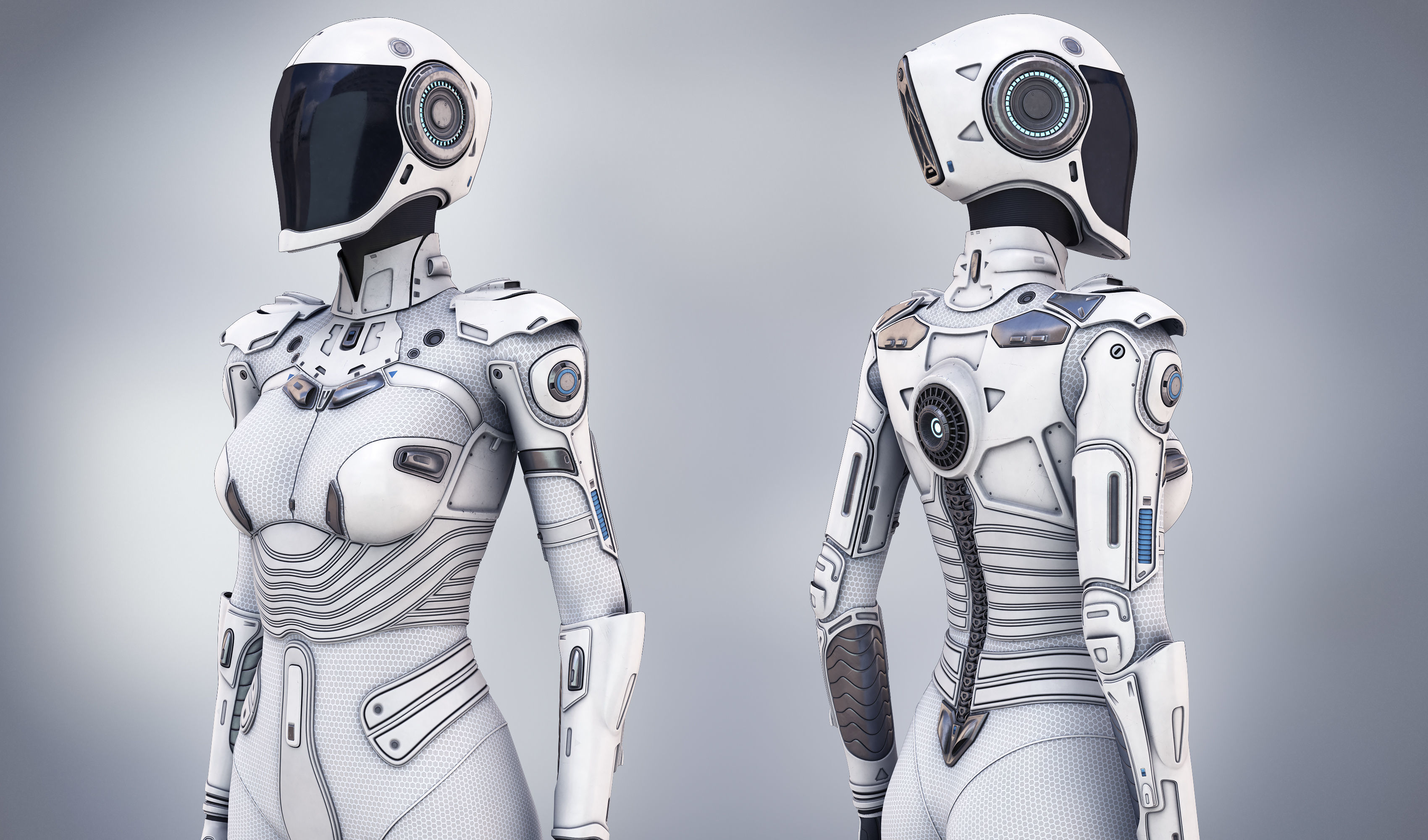 White Female Cyborg 3D model_3