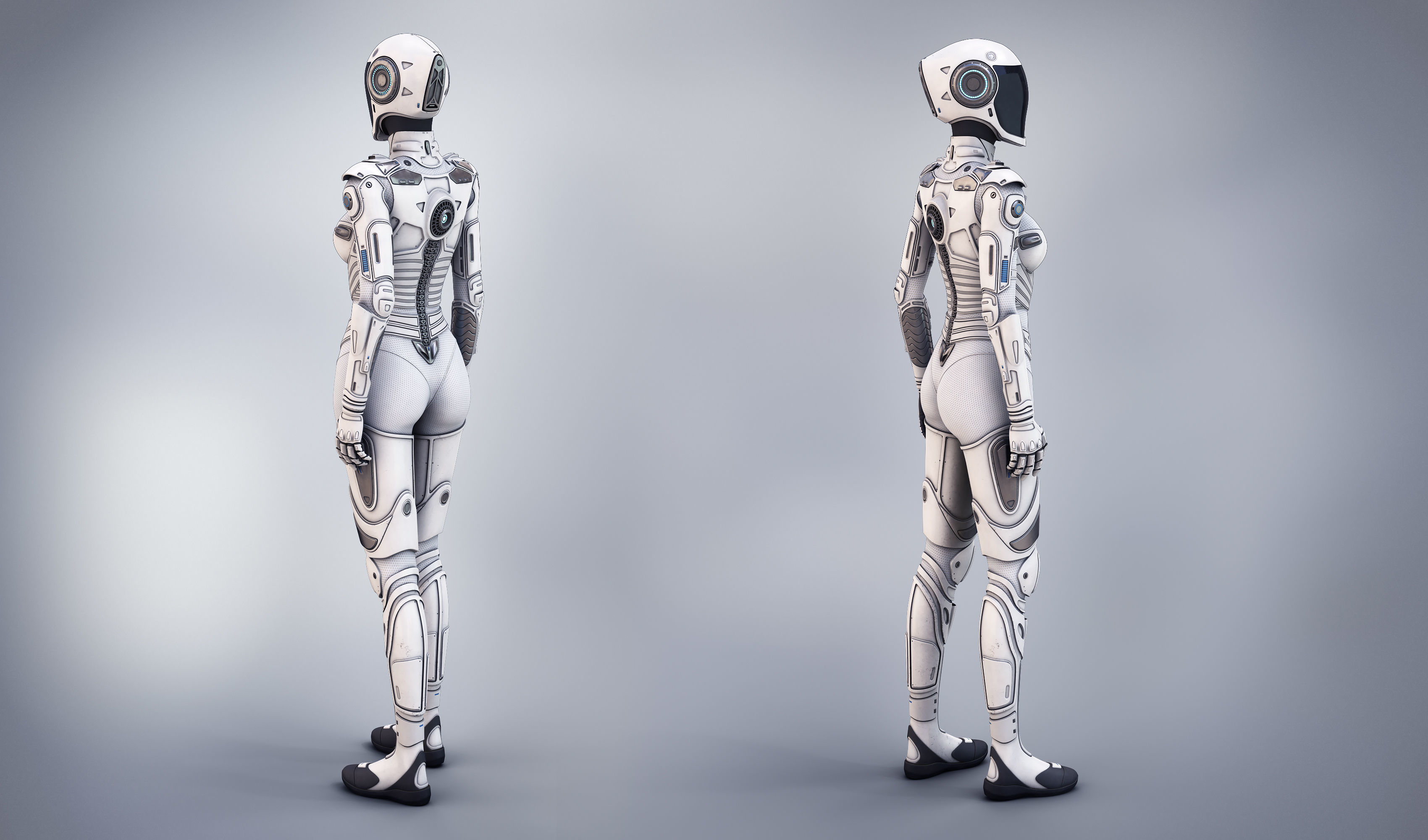 White Female Cyborg 3D model_2