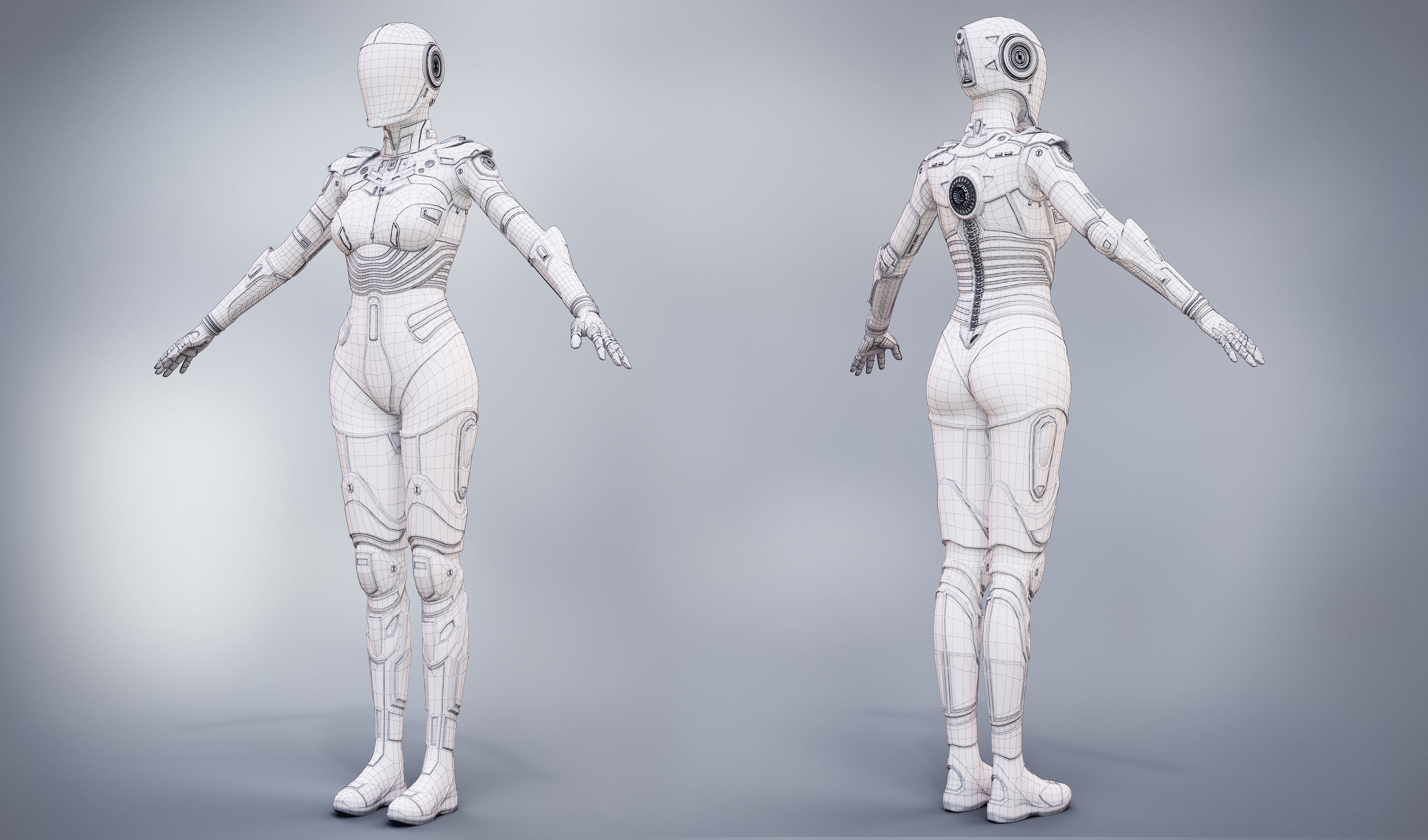 White Female Cyborg 3D model_6