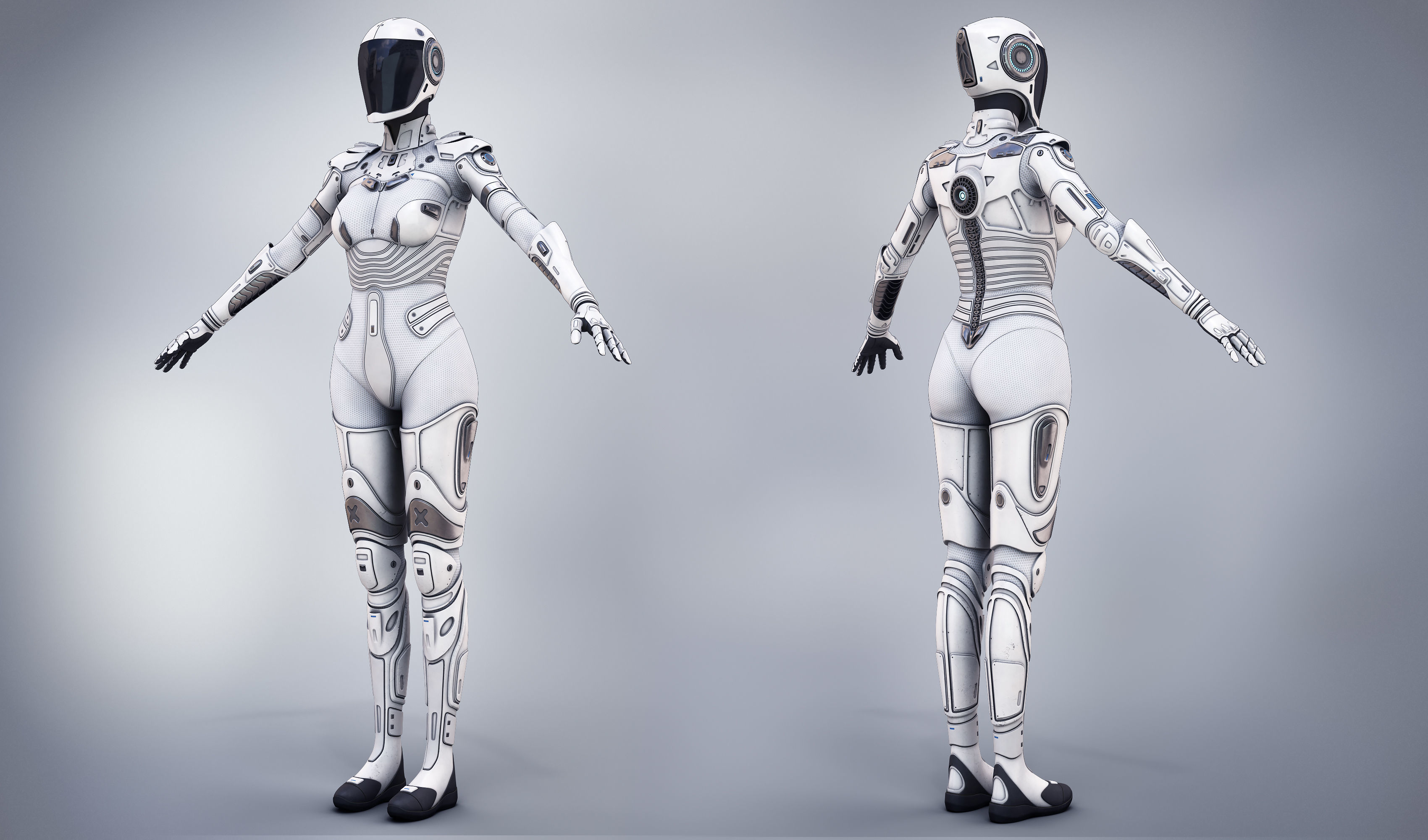 White Female Cyborg 3D model_5