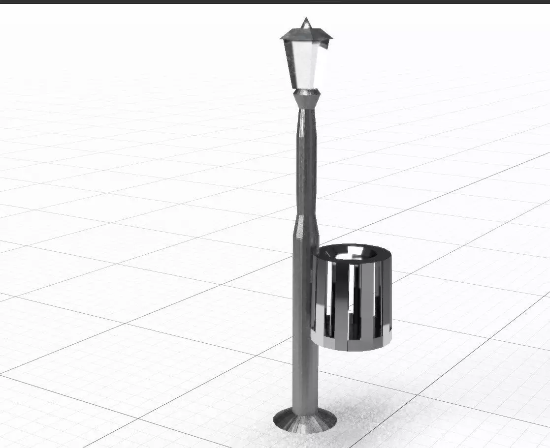 Lamppost w trash can Free low-poly 3D model
