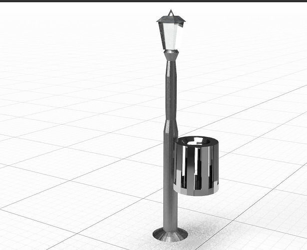 Lamppost w trash can Free low-poly 3D model