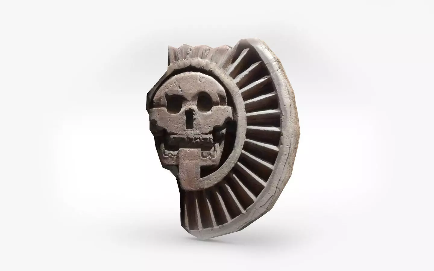 Aztec stone disk with skull Low-poly 3D model_0