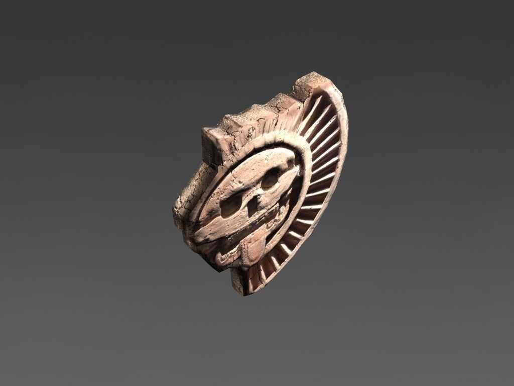 Aztec stone disk with skull Low-poly 3D model_2