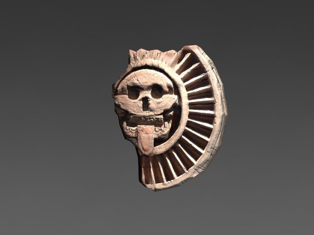 Aztec stone disk with skull Low-poly 3D model_1