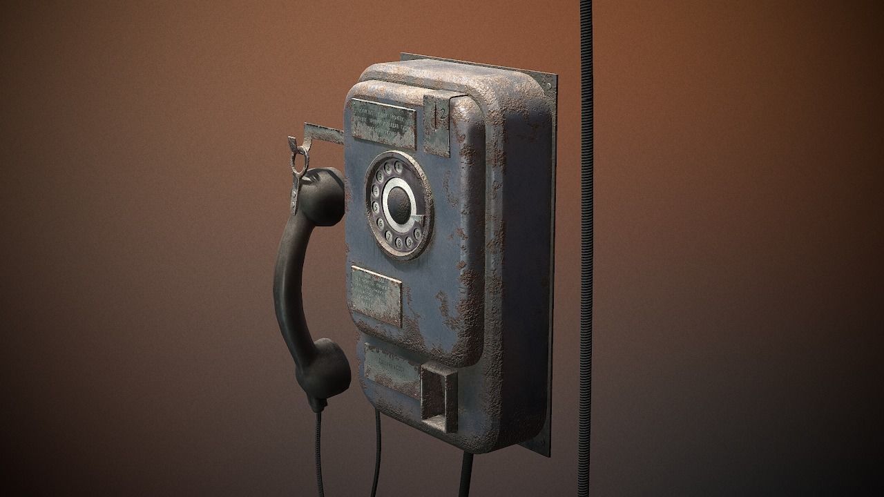 phone old with cord Low-poly 3D model_11