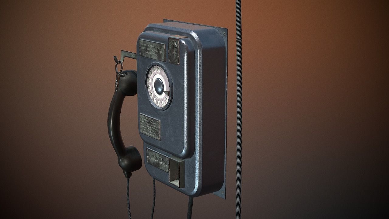 phone old with cord Low-poly 3D model_5