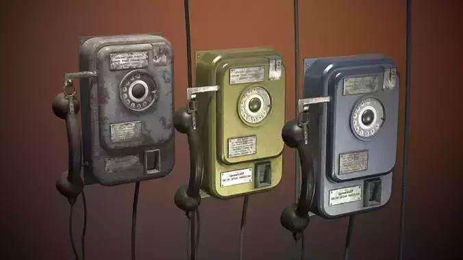phone old with cord Low-poly 3D model