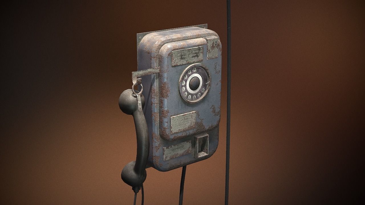 phone old with cord Low-poly 3D model_10