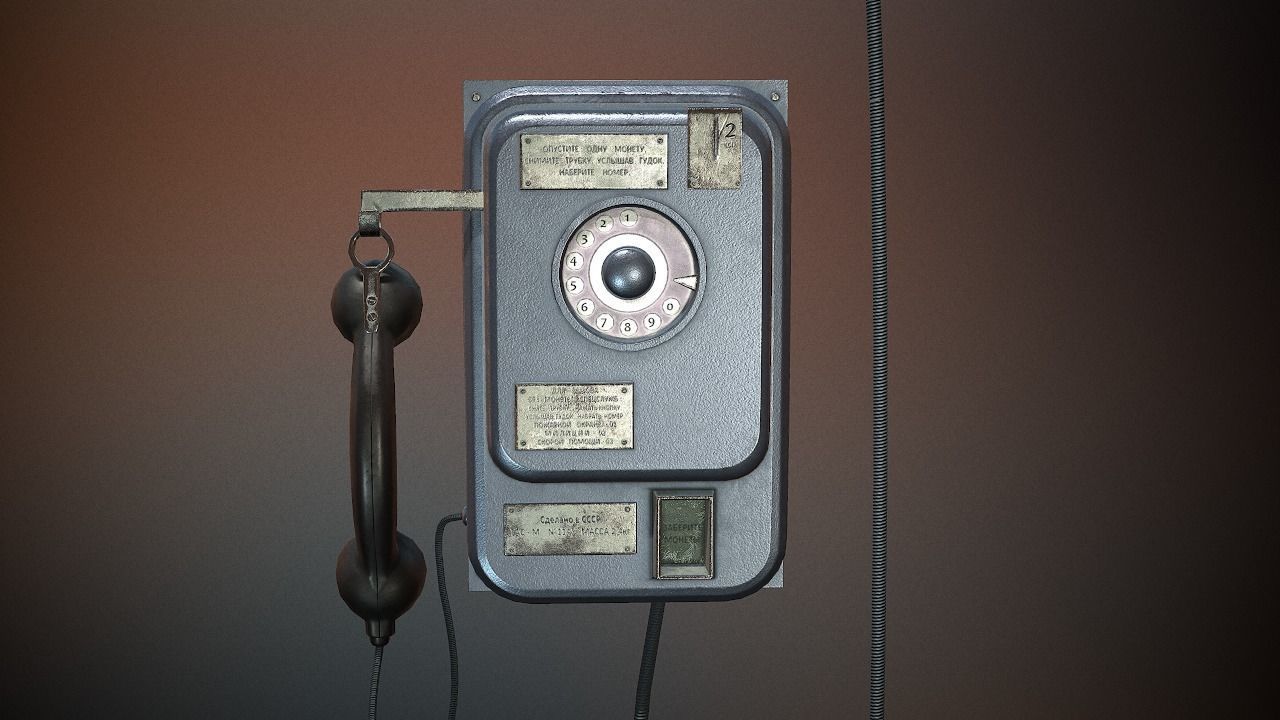 phone old with cord Low-poly 3D model_3