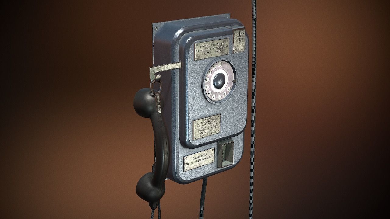 phone old with cord Low-poly 3D model_4