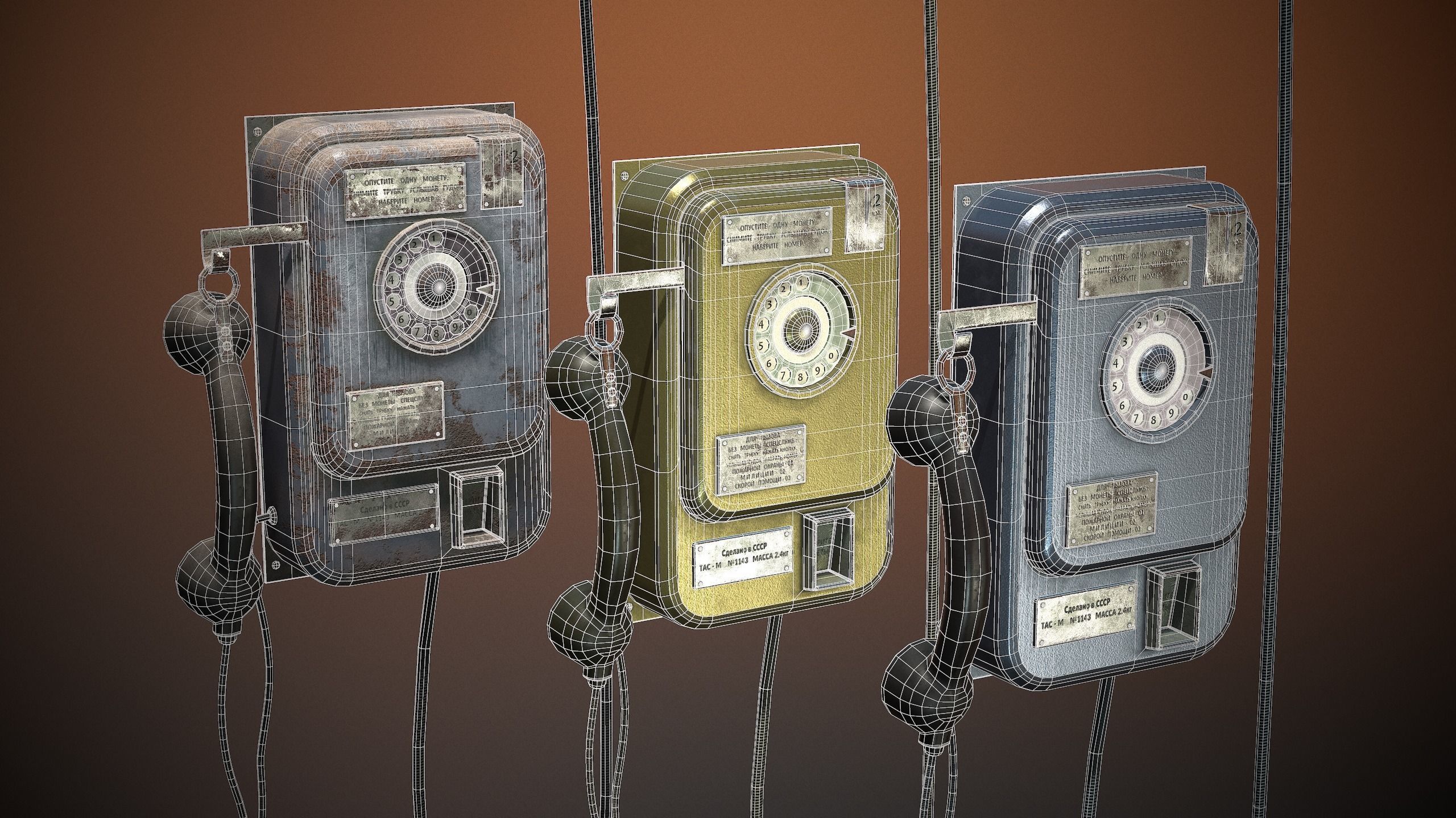 phone old with cord Low-poly 3D model_2