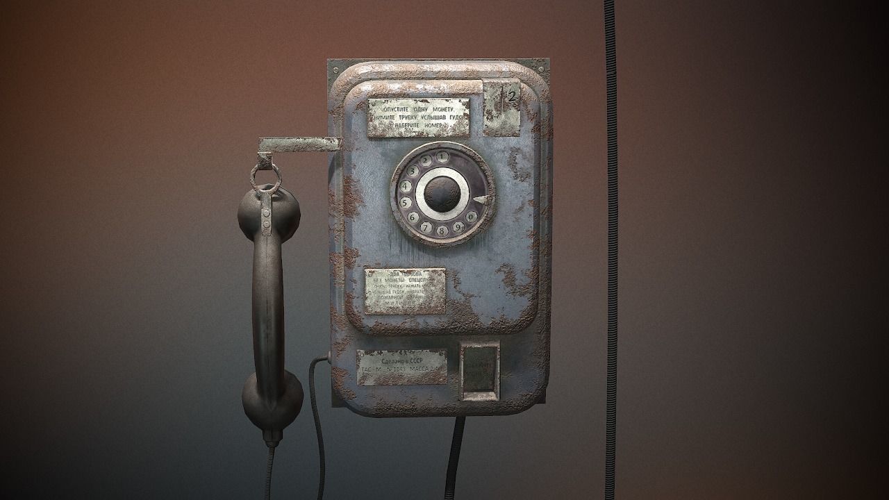 phone old with cord Low-poly 3D model_9