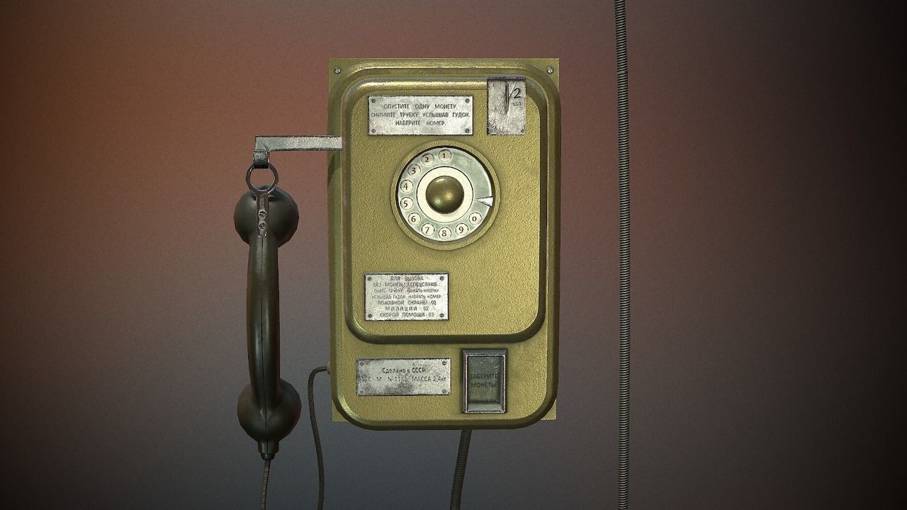 phone old with cord Low-poly 3D model_6