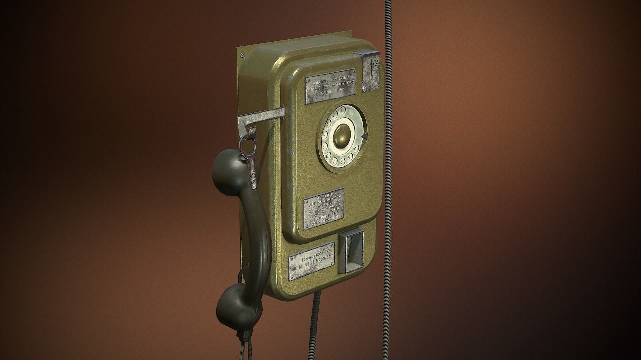 phone old with cord Low-poly 3D model_7