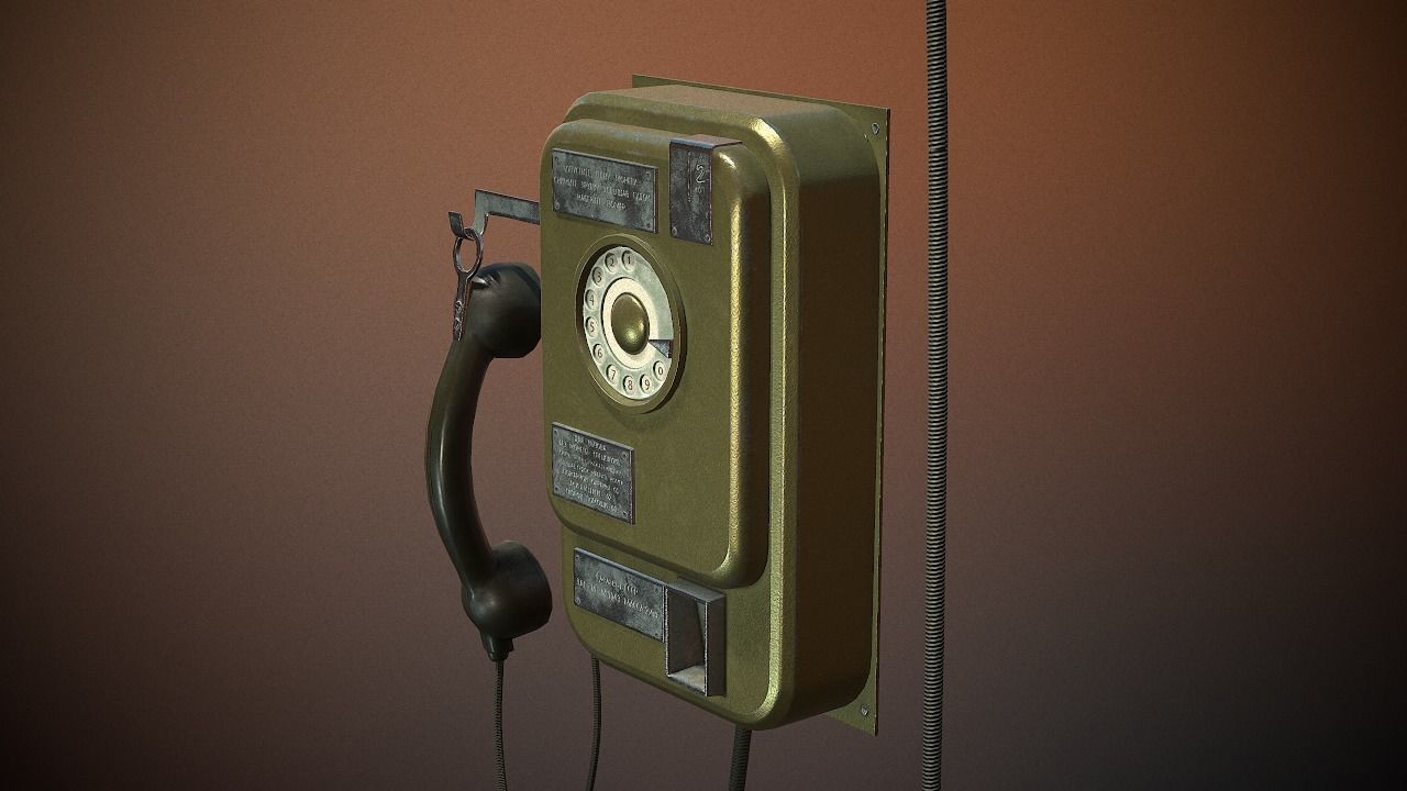 phone old with cord Low-poly 3D model_8