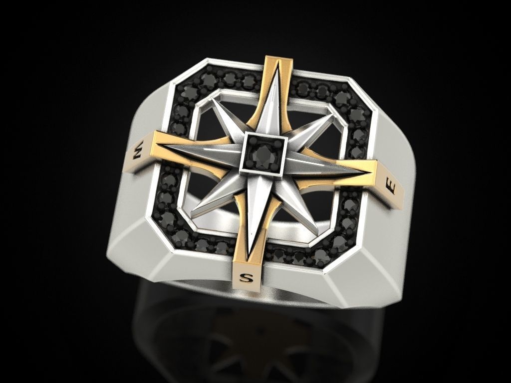 Wind rose ring compass 2 3D print model_1