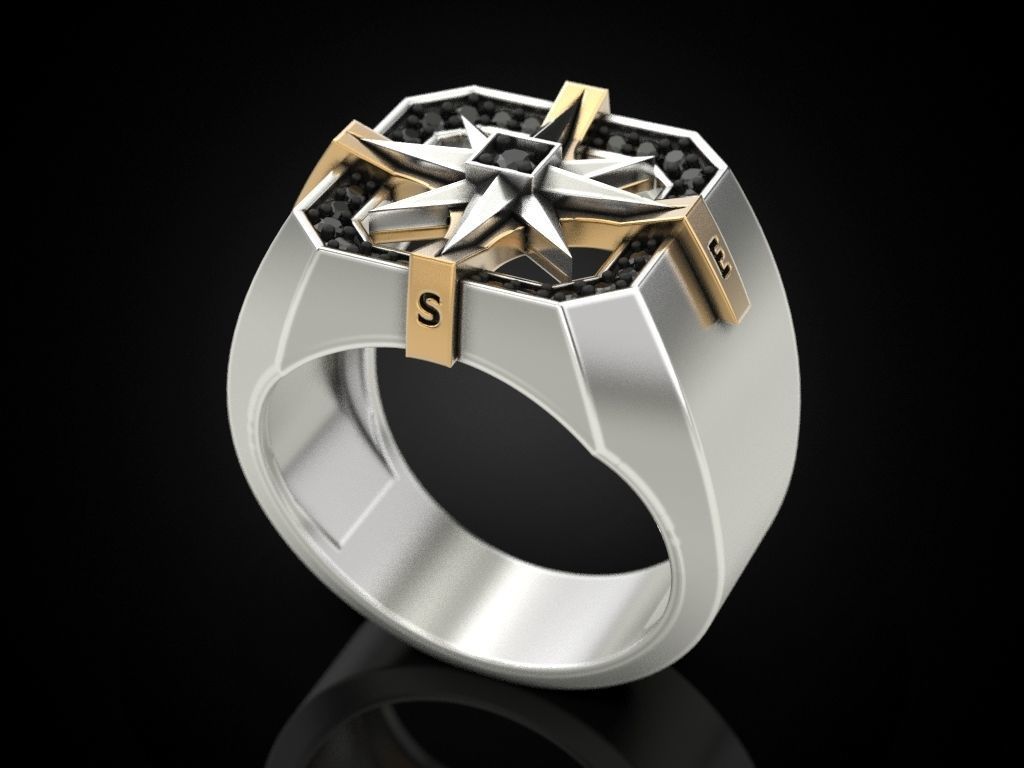 Wind rose ring compass 2 3D print model_3