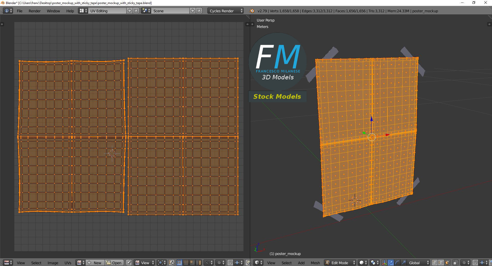 Poster mockup with sticky tape 3D model_10