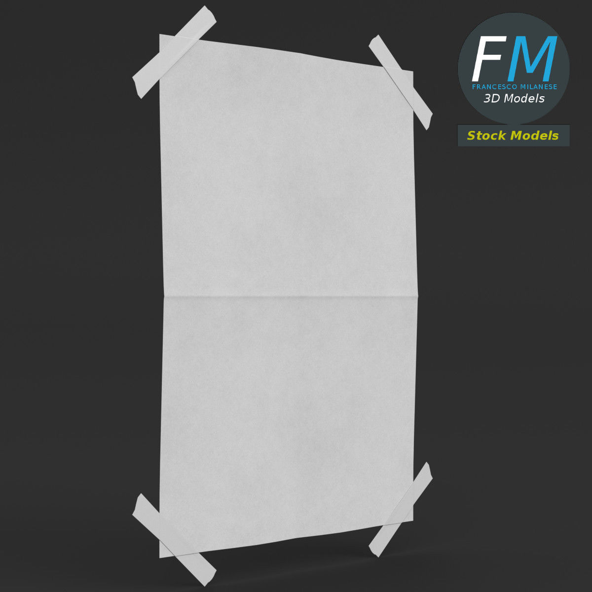 Poster mockup with sticky tape 3D model_3