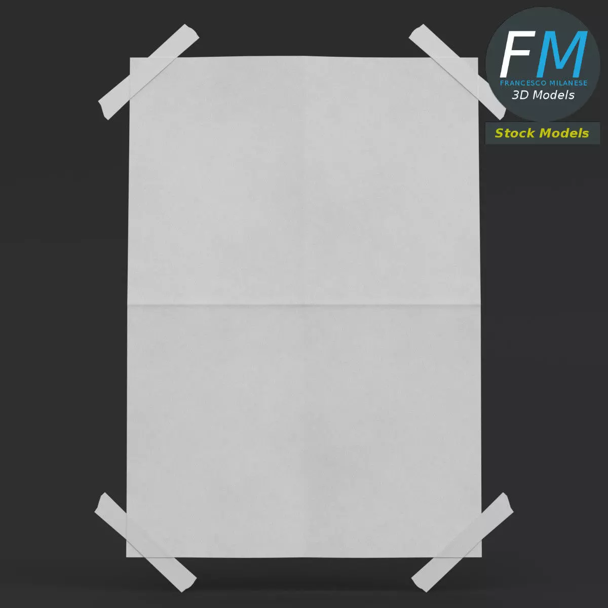 Poster mockup with sticky tape 3D model_0