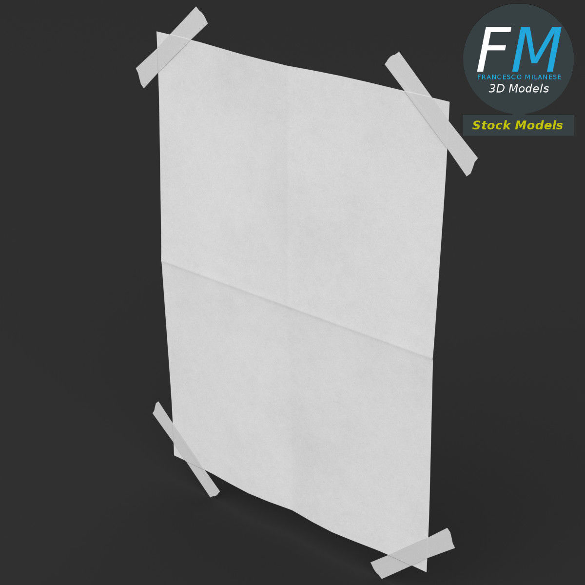 Poster mockup with sticky tape 3D model_2