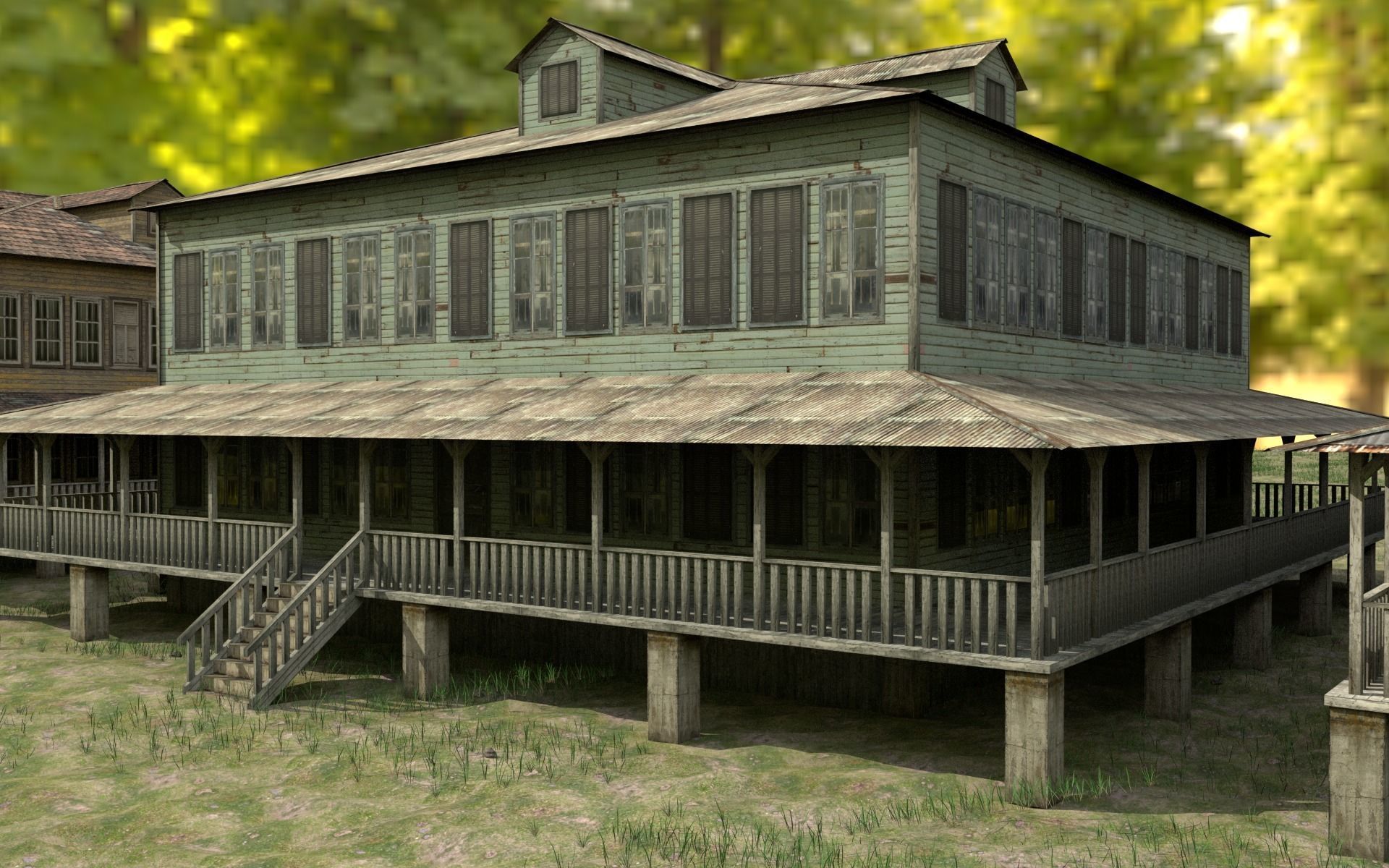 Wooden house New Orleans style PREVIEW Low-poly 3D model_21