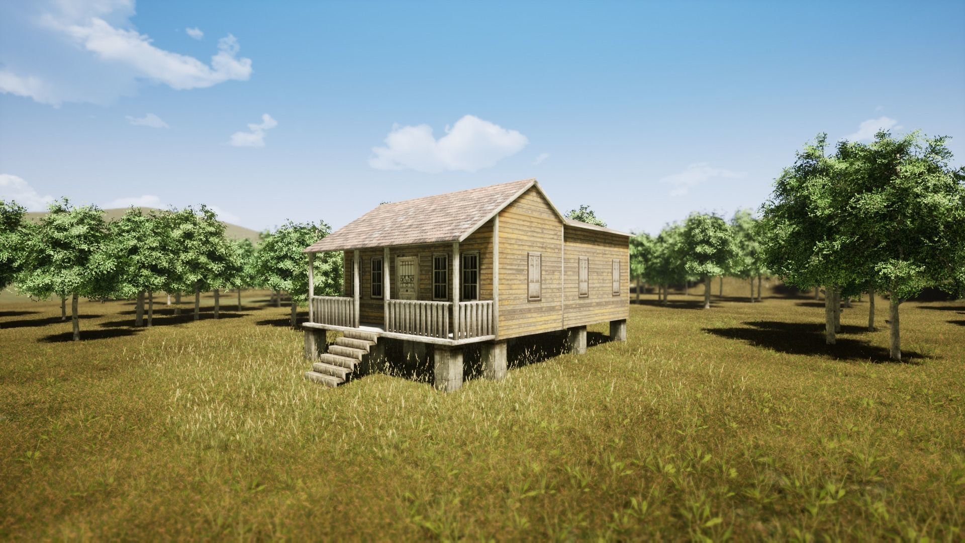 Wooden house New Orleans style PREVIEW Low-poly 3D model_15