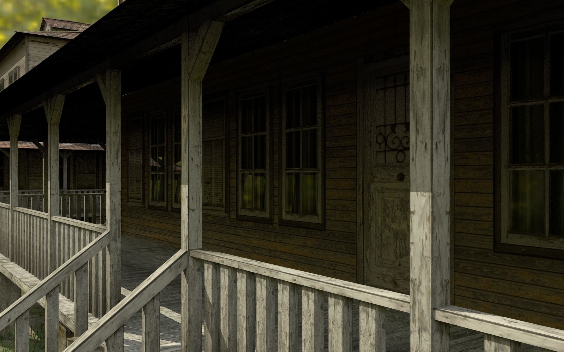 Wooden house New Orleans style PREVIEW Low-poly 3D model_24