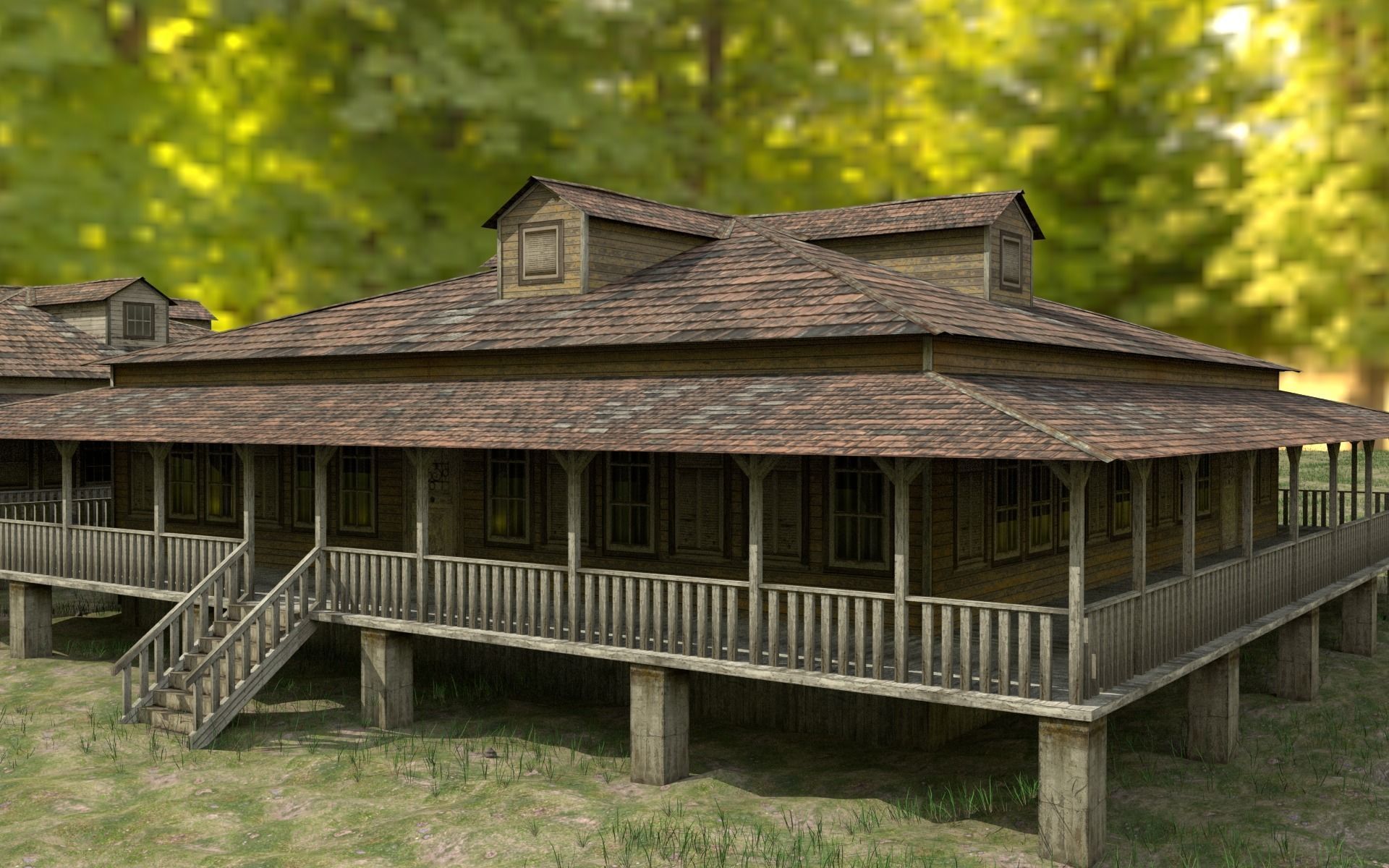 Wooden house New Orleans style PREVIEW Low-poly 3D model_22