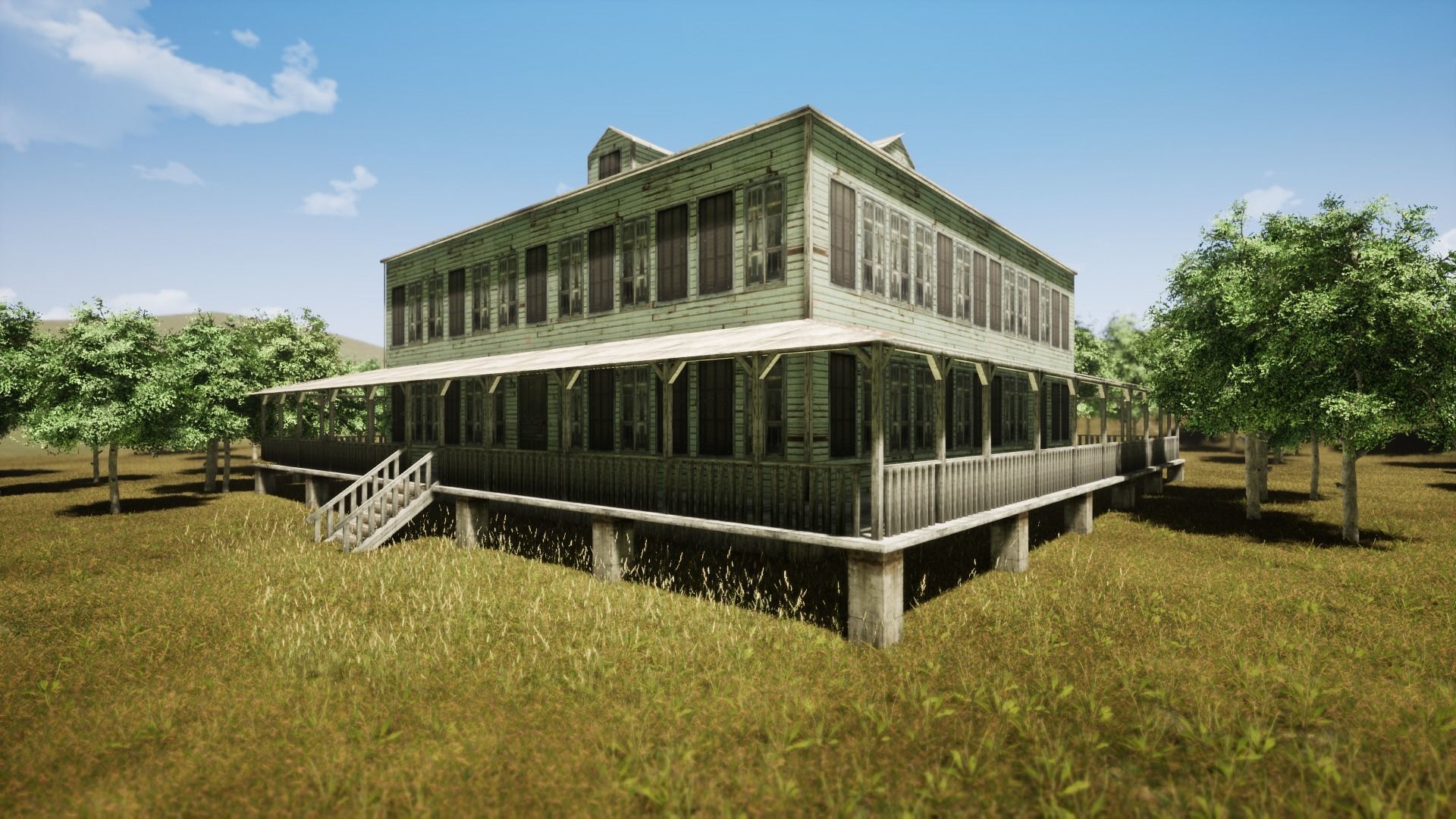 Wooden house New Orleans style PREVIEW Low-poly 3D model_2