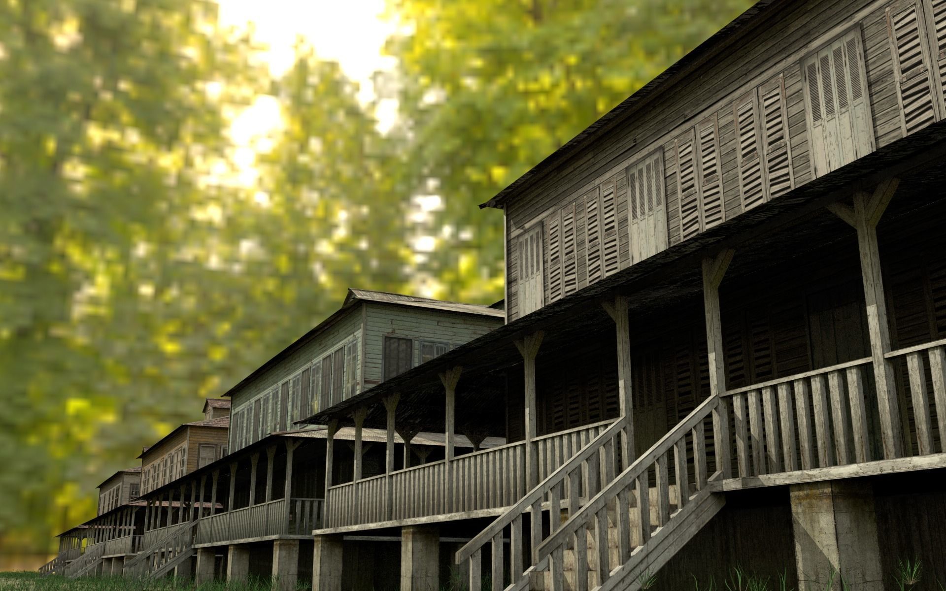 Wooden house New Orleans style PREVIEW Low-poly 3D model_23