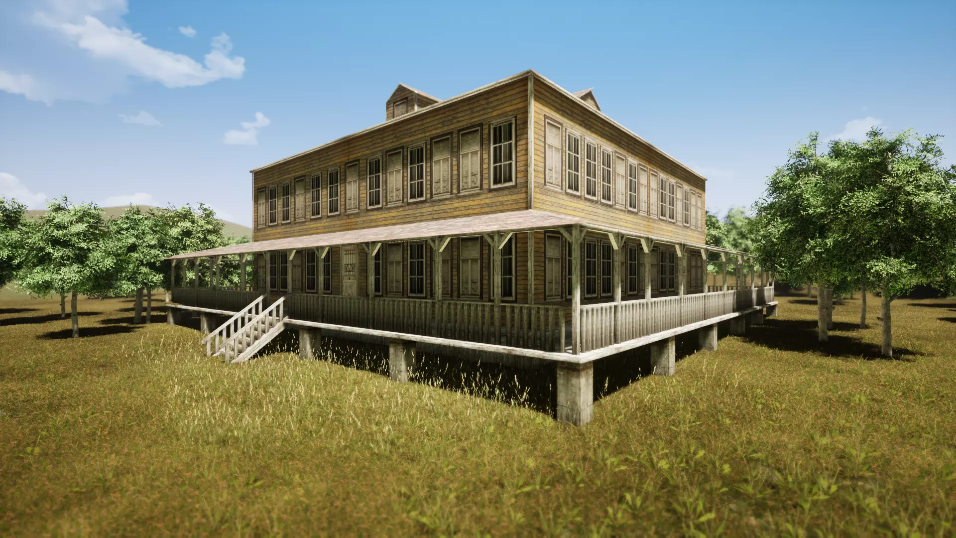 Wooden house New Orleans style PREVIEW Low-poly 3D model_0
