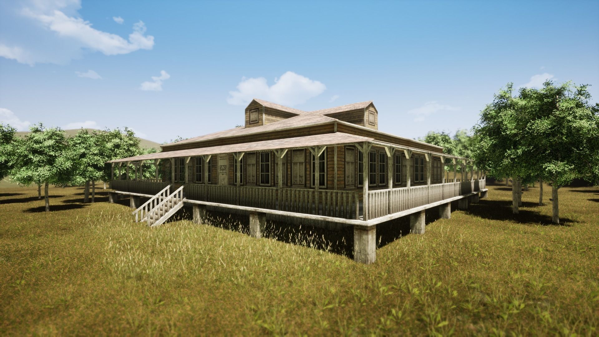 Wooden house New Orleans style PREVIEW Low-poly 3D model_6