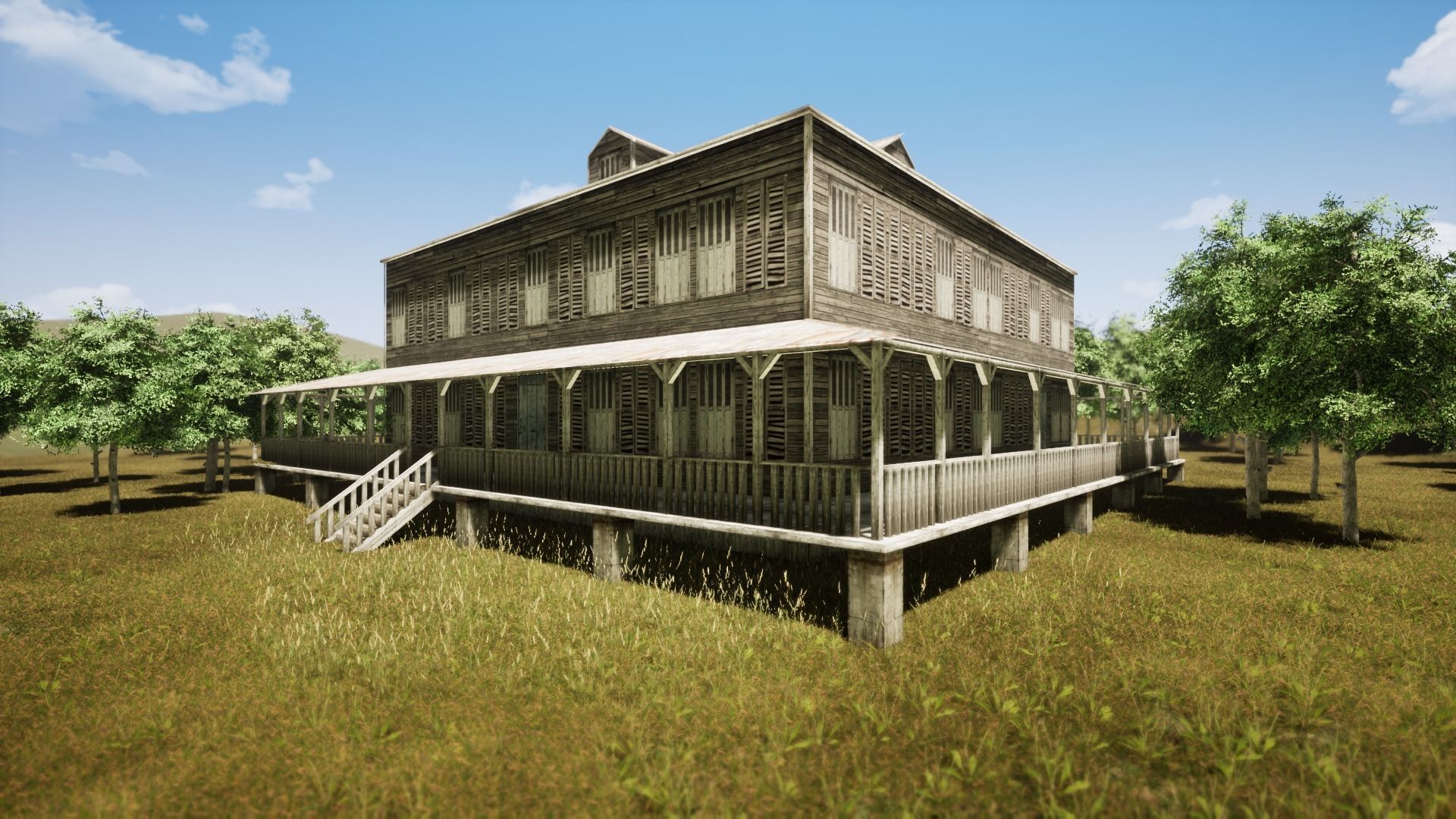 Wooden house New Orleans style PREVIEW Low-poly 3D model_4