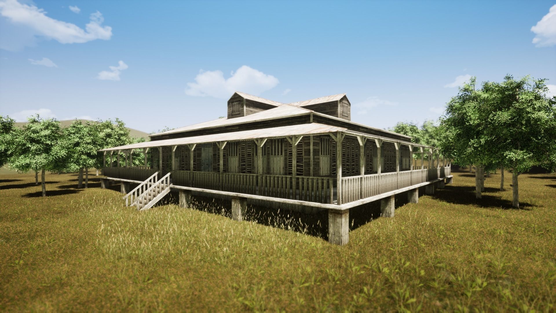 Wooden house New Orleans style PREVIEW Low-poly 3D model_8