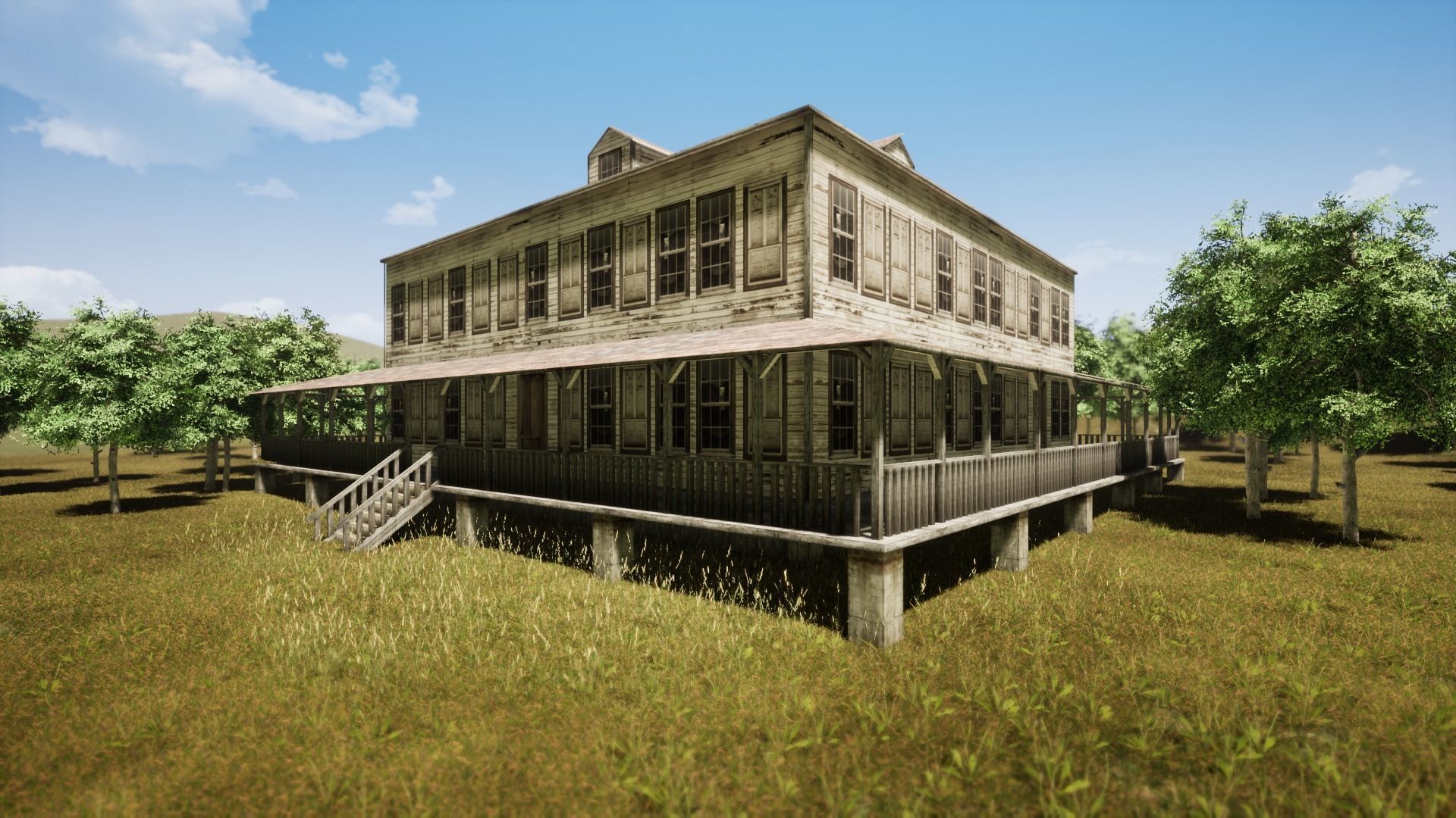 Wooden house New Orleans style PREVIEW Low-poly 3D model_3