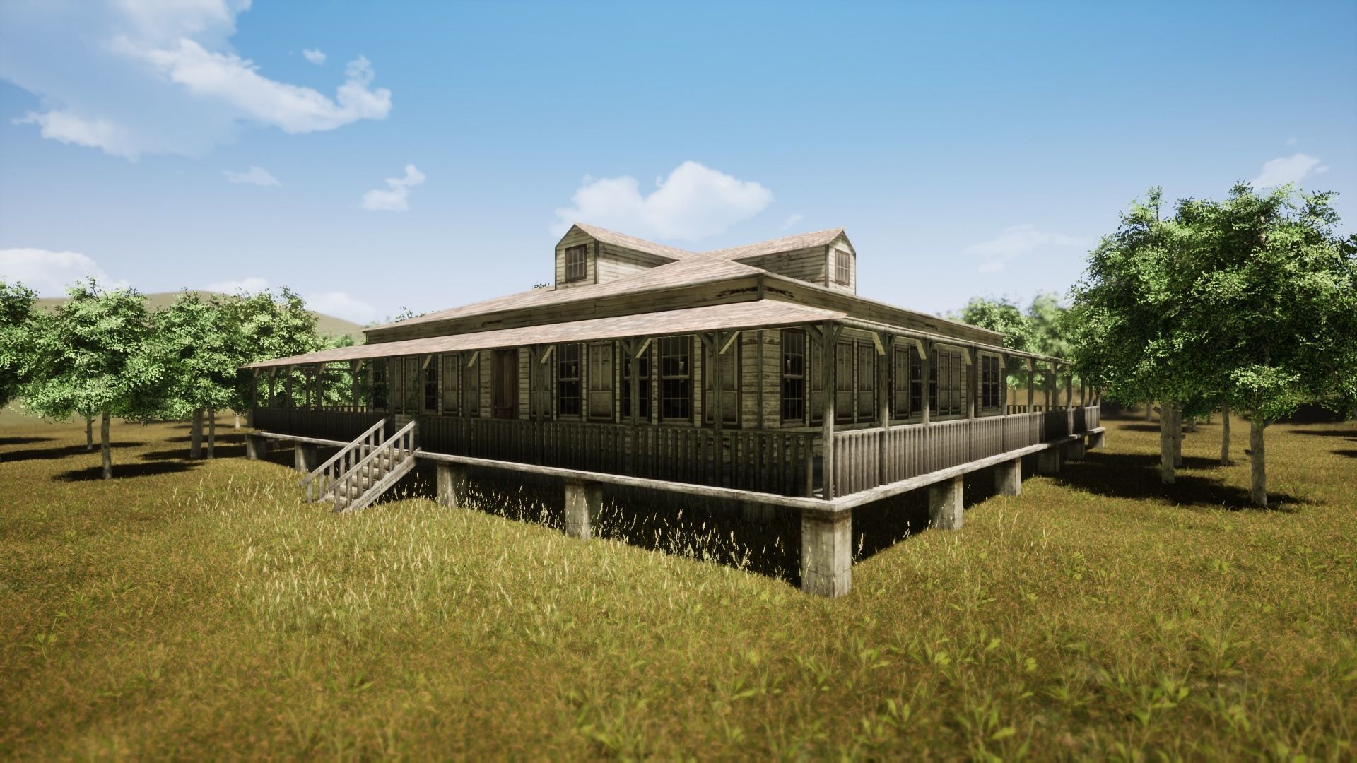 Wooden house New Orleans style PREVIEW Low-poly 3D model_7