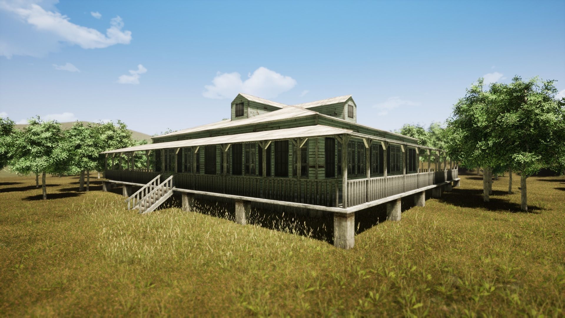 Wooden house New Orleans style PREVIEW Low-poly 3D model_5