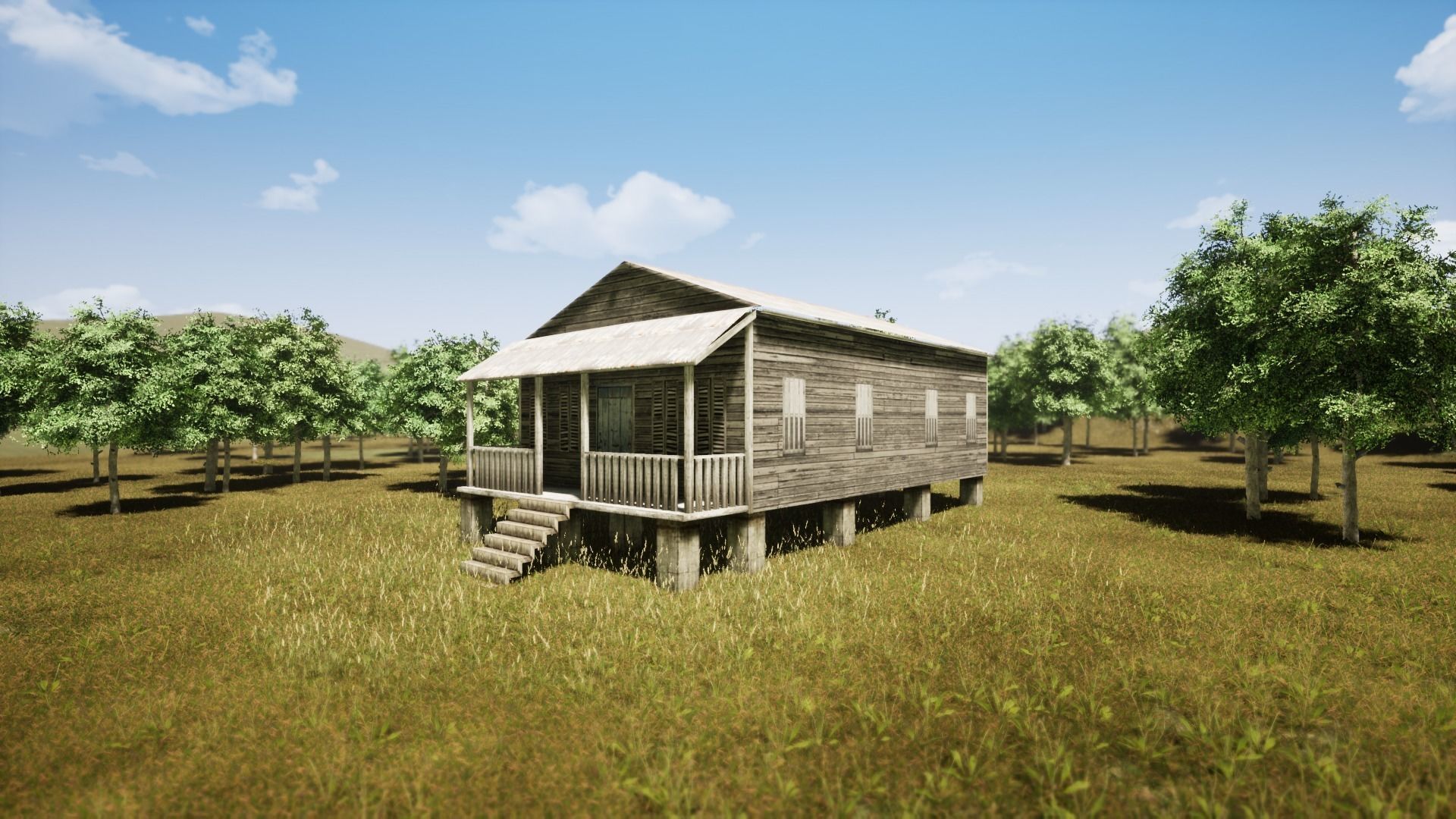 Wooden house New Orleans style PREVIEW Low-poly 3D model_20